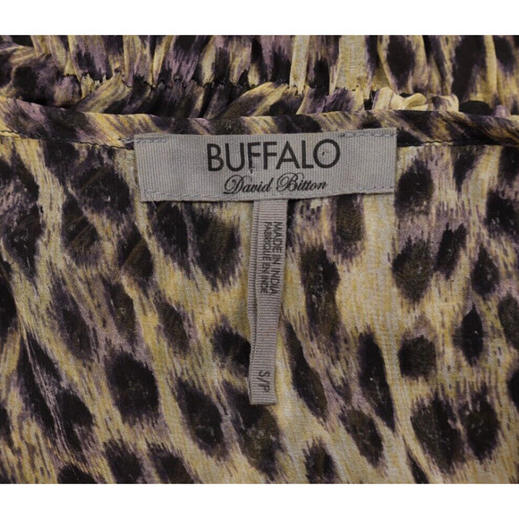 Buffalo by David Bitton Sheer Leopard Print Long Sleeve Dress Leather Detail S - Picture 6 of 10